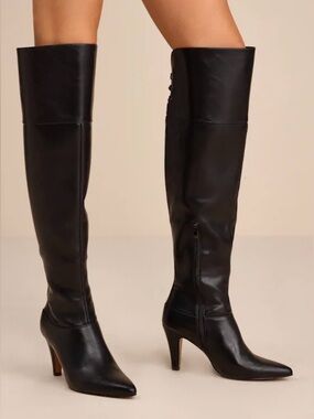 Black Pointed-Toe Over-the-Knee Boots